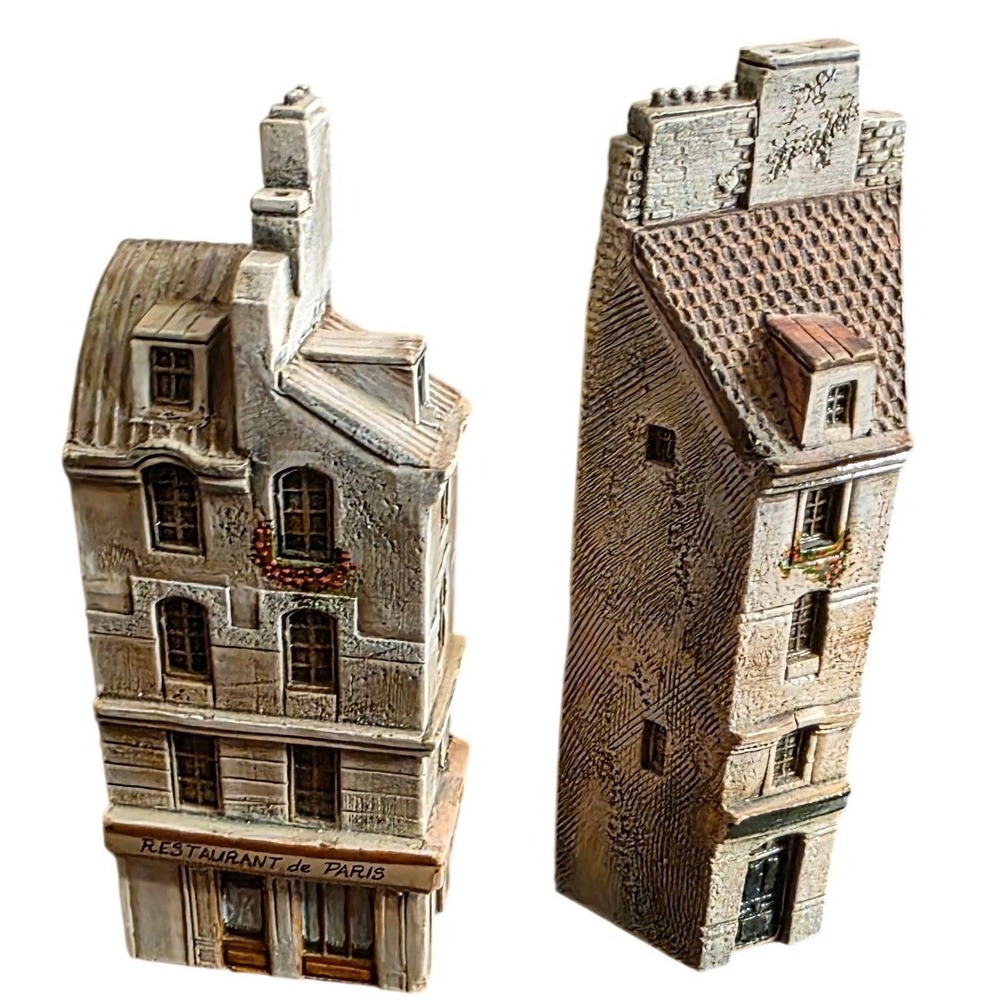 Gault France Ceramic Building Figurines Hand Crafted  5" Set of 2